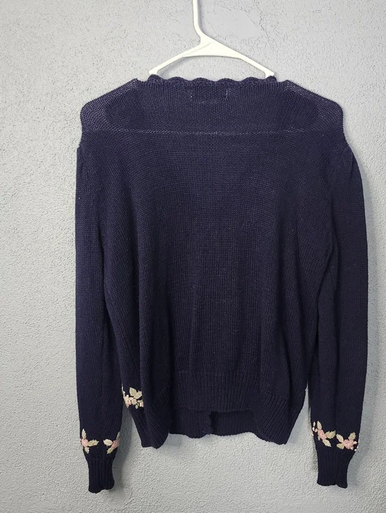Nell Flowers Navy Floral Embroidered Button-Front Sweater - Picture 6 of 6